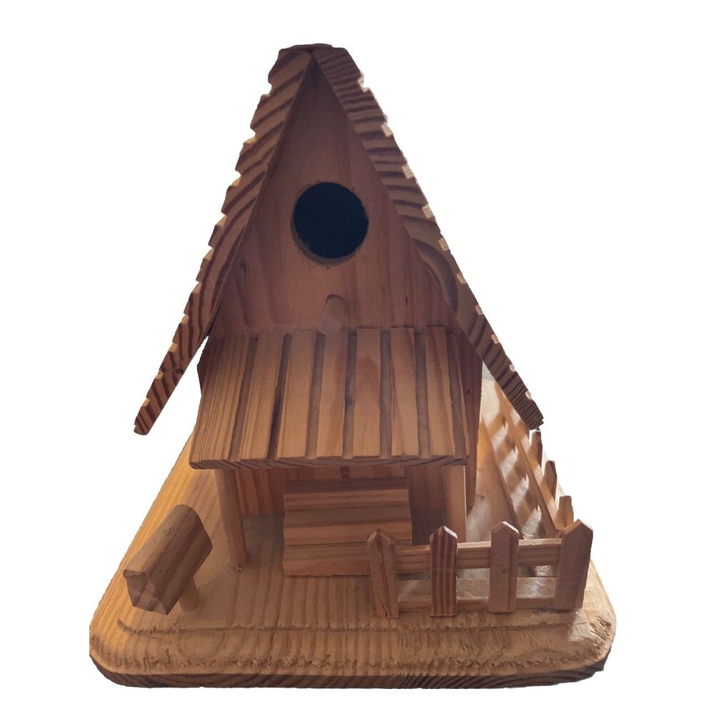 Rustic Wooden Folk Art Cabin Bird House Hand Made Hanging Garden Yard Decor 6x7” - Picture 7 of 7